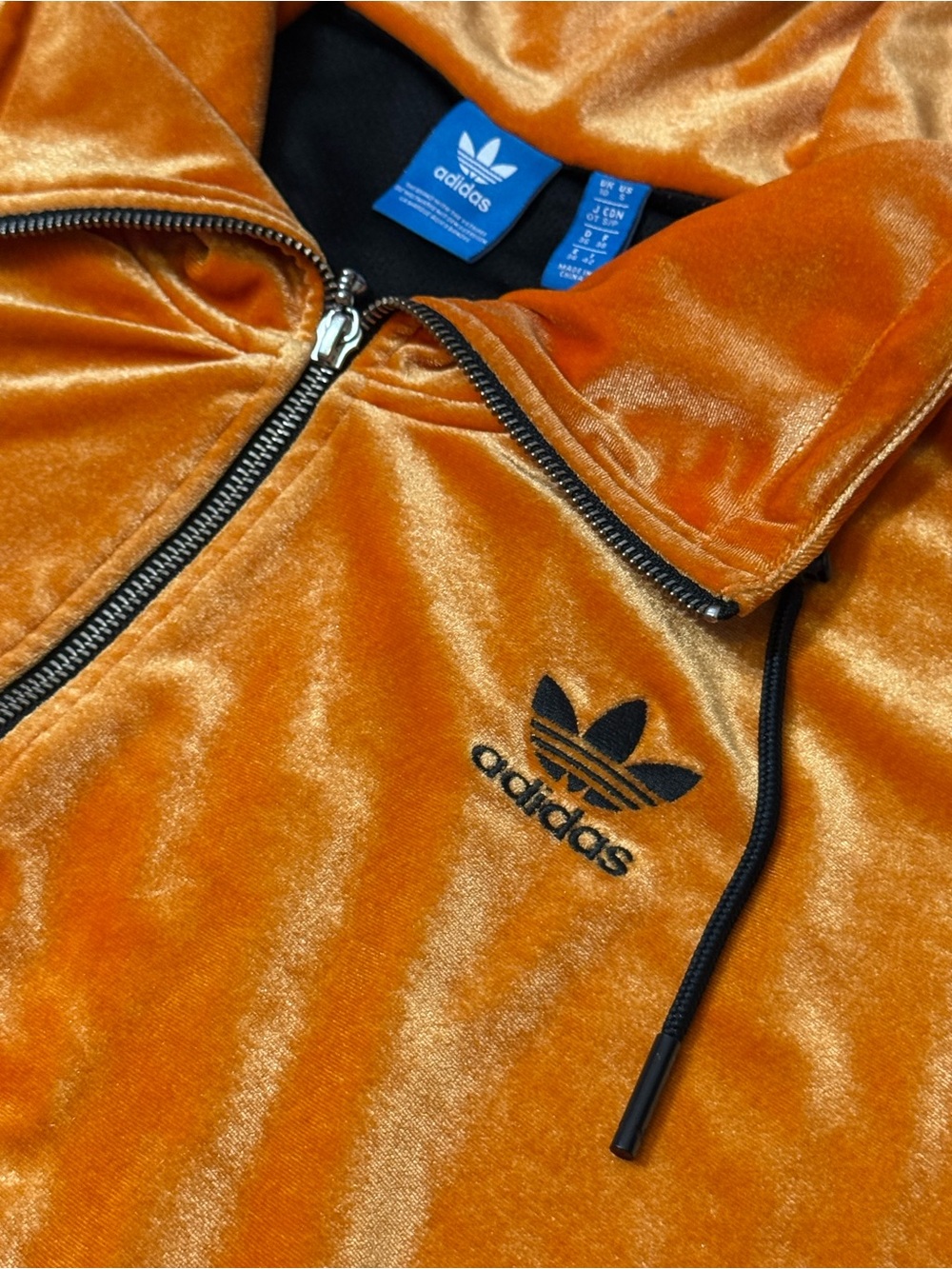 Adidas Originals Velvet Track Jacket Womens S Orange Y2K Retro Streetwear